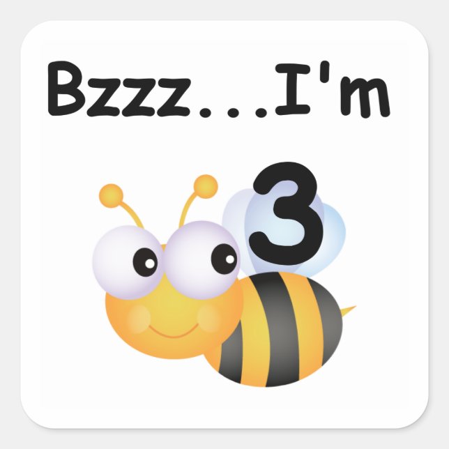 Adesivo Quadrado Buzz Bumblebee aniversário de 3 anos T-shirts e pr (Frente)