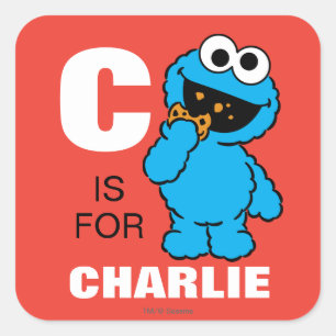 Adesivo Quadrado C é para Cookie Monster Adicione seu nome