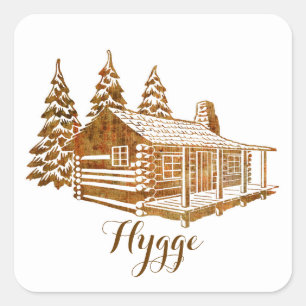 Adesivo Quadrado Cabana rústica de madeira Cosy - Hygge ou seu