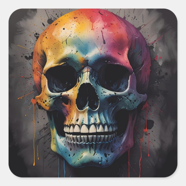 Adesivo Quadrado Cabeça colorida do crânio (Frente)