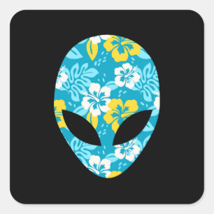 Adesivo Quadrado Cabeça de Alien Havaiano - Alien Divertido