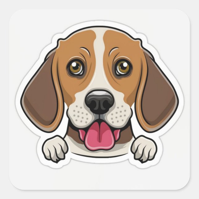 Adesivo Quadrado Cabeça de cão beagle (Frente)