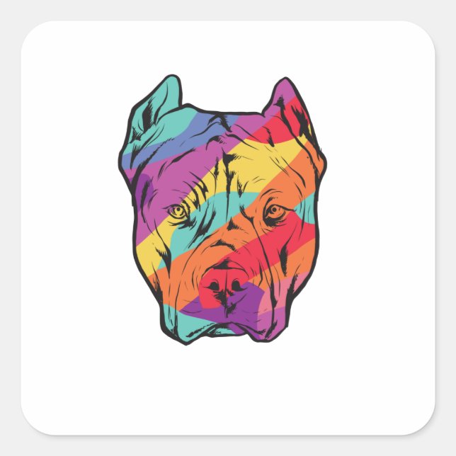 Adesivo Quadrado Cabeça de Cão Pitbull Terrier (Frente)