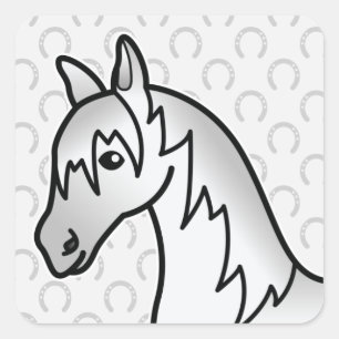 Adesivo Quadrado Cabeça de Cavalo de Cartoon cinza