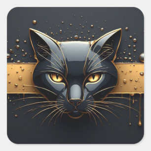 Adesivo Quadrado Cabeça de Gato Preto com Design de Gotejamento Dou