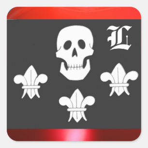 ADESIVO QUADRADO CABEÇA DE MORTA JOLLY ROGER E MONOGRAMA DE BANDEIR