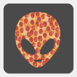 Adesivo Quadrado Cabeça de pizza Alienígena engraçada