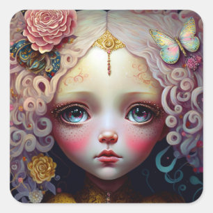 Adesivo Quadrado Cabelo Rosa Bonito Menina Bonita