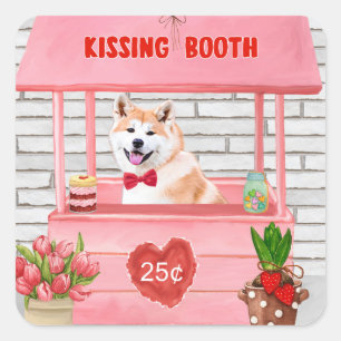 Adesivo Quadrado Cabine de Beijos do Cão Akita no Dia dos Namorados