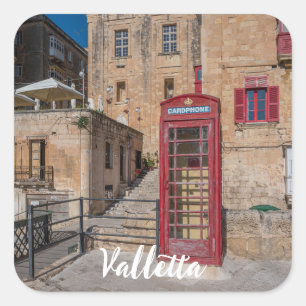 Adesivo Quadrado Cabine telefônica vermelha em La Valetta Malta