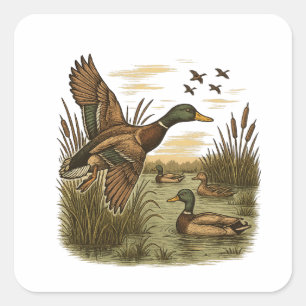 Adesivo Quadrado Caça ao Pato-Marrecão-Retro-Voador,