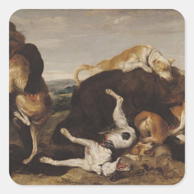 Adesivo Quadrado Caça ao Urso ou, Batalha entre Cães e Ursos (Frente)