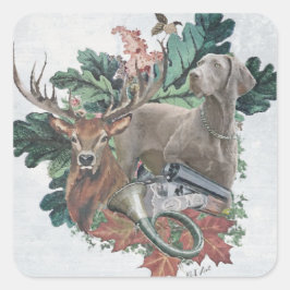 Adesivo Quadrado Caça com um Weimaraner, "Espírito de Cinzas"