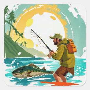Adesivo Quadrado Caça na Aventura: Um Dia de Felicidade na Pesca