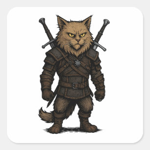 Adesivo Quadrado Caçador de Gatos – Guerreiro Medieval Fantástico