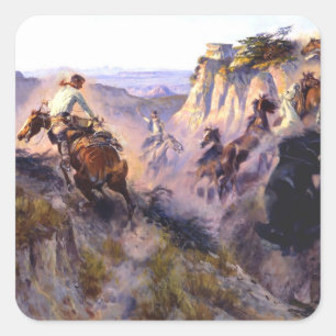 Adesivo Quadrado “Caçadores de Cavalos Selvagens” por Charles M Rus