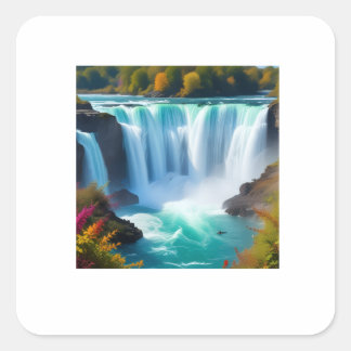 Adesivo Quadrado Cachoeira Turquesa Majestosa | Parede de Natureza
