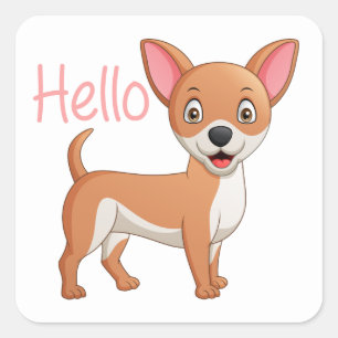 Adesivo Quadrado Cachorrinho Bonito Amante de Cachorro Olá Cartoon