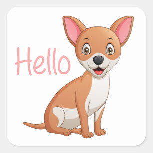 Adesivo Quadrado Cachorrinho Bonito Amante de Cachorro Olá Cartoon