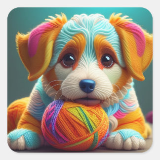Adesivo Quadrado Cachorrinho de Fio Colorido Feito de Fio