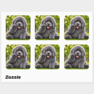 Adesivo Quadrado Cachorrinho gorducho newfie cinza