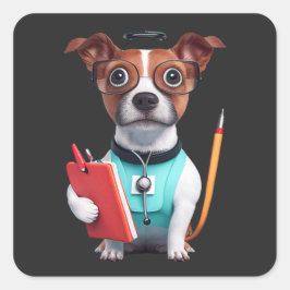 Adesivo Quadrado Cachorro A Trabalhar Como Enfermeira, Cachorro A V