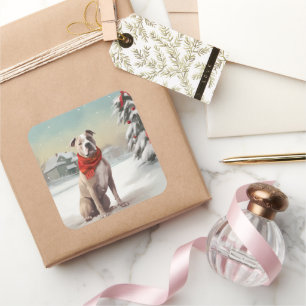 Adesivo Quadrado Cachorro Americano Staffordshire no Natal da Neve