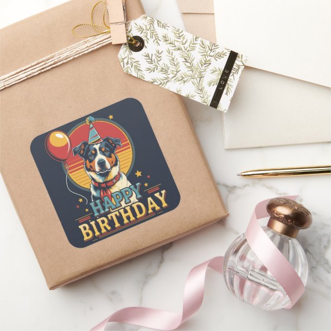 Adesivo Quadrado Cachorro Australiano Colorido (Presentear)