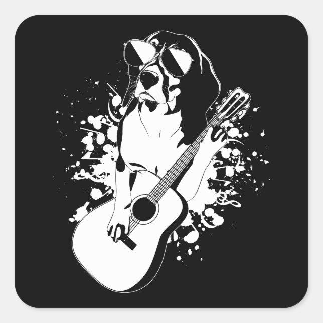 Adesivo Quadrado Cachorro Beagle Vestindo Óculos Solares Tocando Vi (Frente)