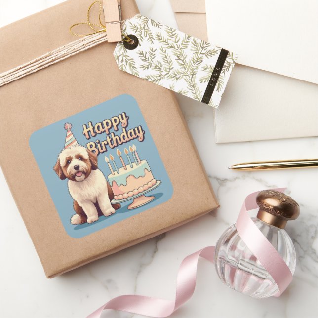 Adesivo Quadrado Cachorro Bernedoodle Colorido (Presentear)