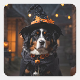 Adesivo Quadrado Cachorro Bernês Spooktacular: Um Halloween Howl-o-