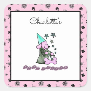 Adesivo Quadrado Cachorro Bonitinho Rosa Elegante Engraçado