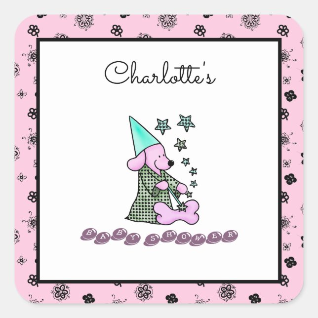 Adesivo Quadrado Cachorro Bonitinho Rosa Elegante Engraçado (Frente)