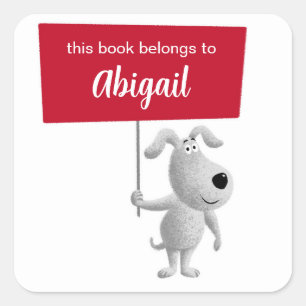 Adesivo Quadrado Cachorro Bonito Cachorro Este Livro Pertence A Boo