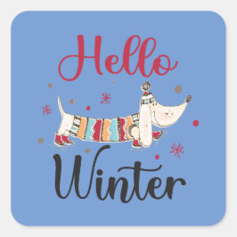 Adesivo Quadrado Cachorro Bonito Olá Inverno