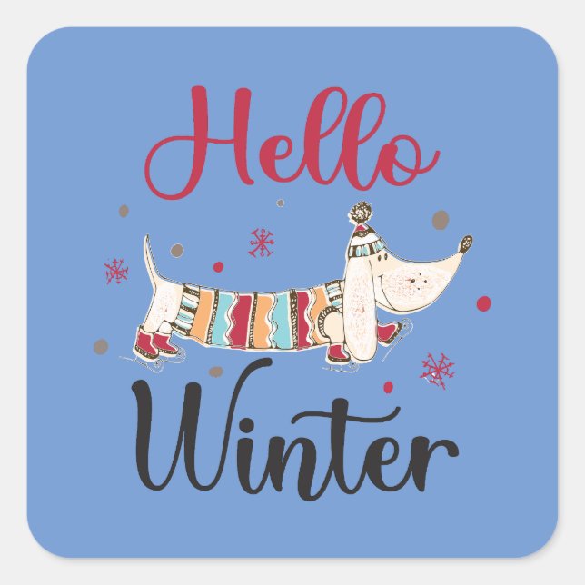 Adesivo Quadrado Cachorro Bonito Olá Inverno (Frente)