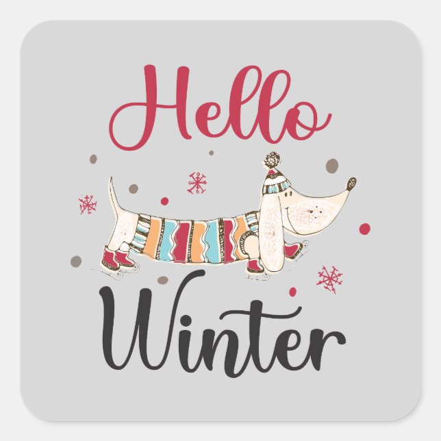 Adesivo Quadrado Cachorro Bonito Olá Inverno (Frente)