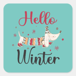 Adesivo Quadrado Cachorro Bonito Olá Inverno