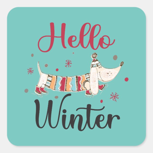 Adesivo Quadrado Cachorro Bonito Olá Inverno (Frente)