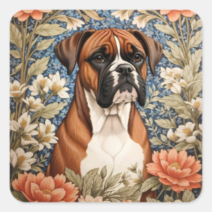Adesivo Quadrado Cachorro Boxer Elegante Inspirado em William Morri