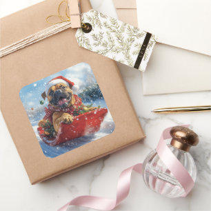 Adesivo Quadrado Cachorro Bullmastiff Cachorro de Lama Deixe-o neva