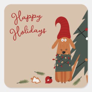 Adesivo Quadrado Cachorro Cachorro e Árvore de Natal