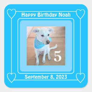 Adesivo Quadrado Cachorro Cachorro Feliz Aniversário Número 5 Azul