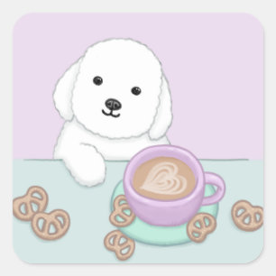 Adesivo Quadrado Cachorro, Café e Bolachas Ilustração Arte
