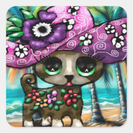 Adesivo Quadrado Cachorro chihuahua de férias em palmeiras