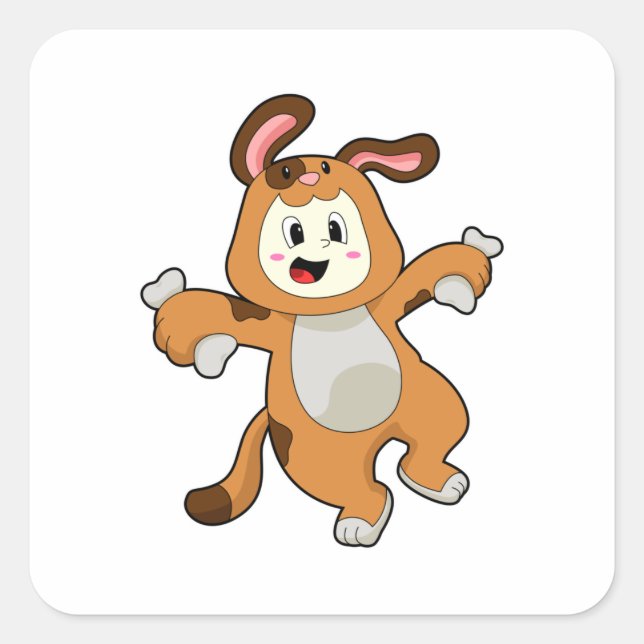 Adesivo Quadrado Cachorro com Osso como Coelho (Frente)