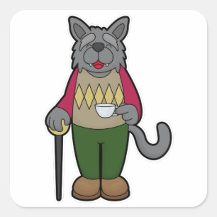 Adesivo Quadrado Cachorro com taça de café