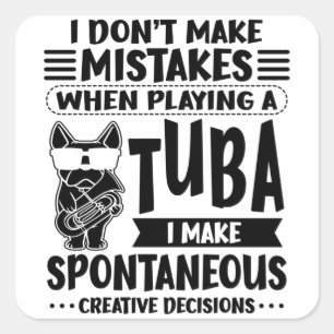 Adesivo Quadrado Cachorro com Tuba Music Tubist Tuba