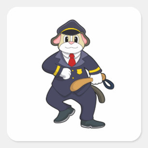 Adesivo Quadrado Cachorro como agente da polícia com uniforme da p