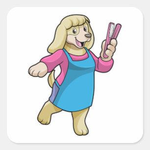 Adesivo Quadrado Cachorro como cabeleireiro com pente